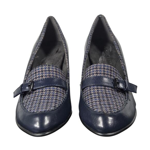 Aerosoles Pumps Women 7.5 Aperture Heels Navy Leather Houndstooth Office Dress - Picture 7 of 12